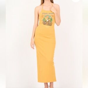 knee length dresses for ladies Yellow Floral Printed V-Neck Maxi Dress